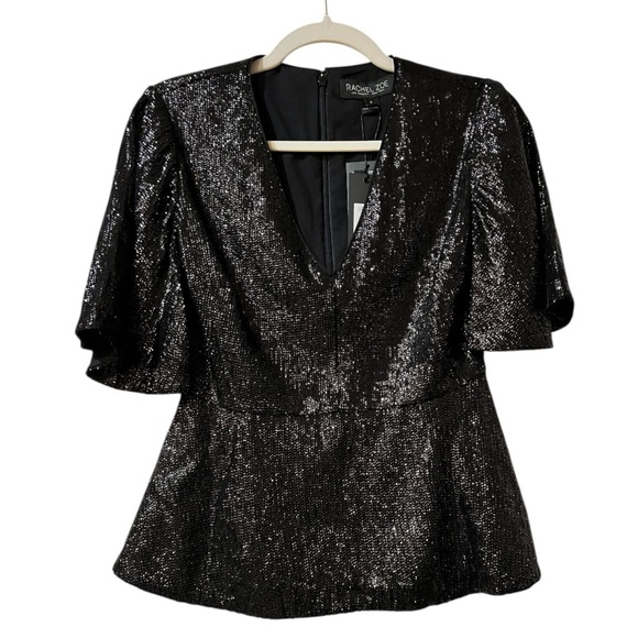 RACHEL ZOE Womens Sequin Clover Baby Doll Blouse, Style # F18T300, Size 2 NWT - Picture 2 of 13